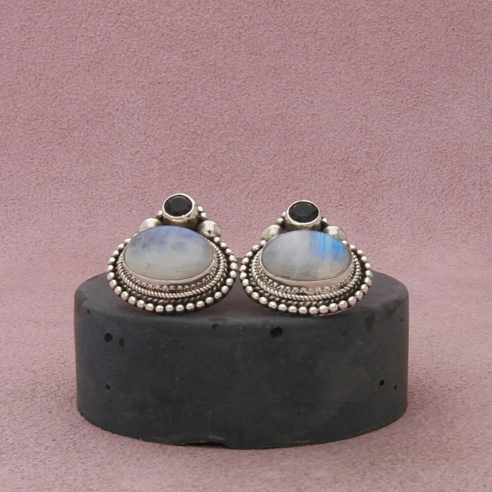 ⚡clearance⚡ sterling silver bali beaded moonstone & amethyst post earrings